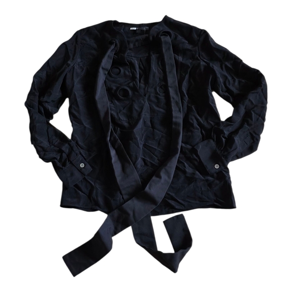 Derek Lam Black Sara Lace Up Silk Blouse 2 - Picture 2 of 5